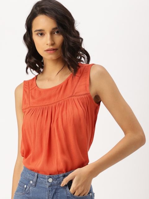 

DressBerry Women Rust Orange Solid A-Line Top