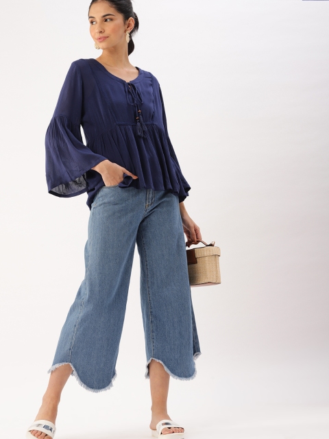 

DressBerry Women Navy Blue Solid A-Line Top