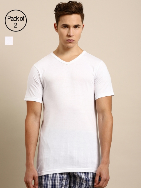

ether Men Pack Of 2 Solid Premium Cotton Ultrasoft Innerwear Vests ETHR-INRTEE-PK2-006A, White