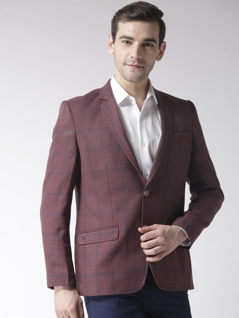 

Arrow Men Burgundy Checked Body Tailored Single-Breasted Formal Blazer