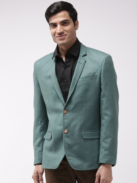 

Arrow Men Blue Tailored Fit Self Design Smart Casual Blazer, Green