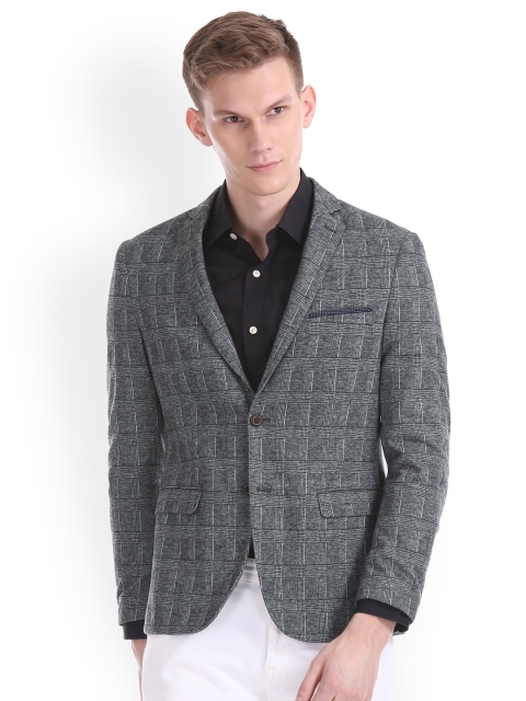 

Arrow New York Men Grey Checked Slim-Fit Single Breasted Blazer