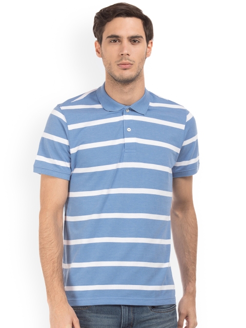 

Ruggers Men Blue Striped Polo Collar T-shirt