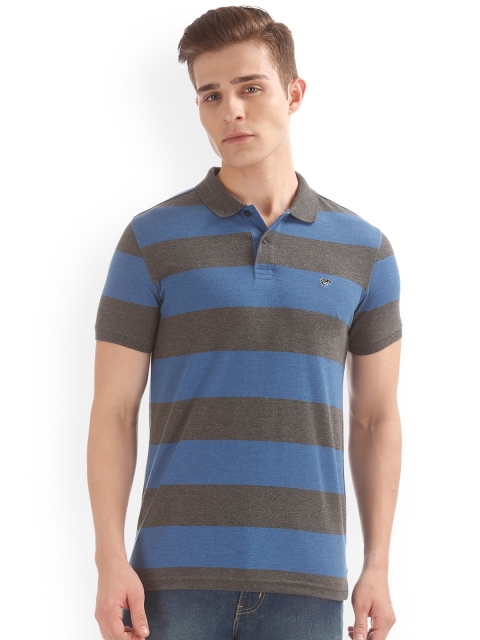 

Ruggers Men Grey Striped Polo Collar T-shirt