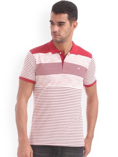 

Ruggers Men Red & White Striped Polo Collar T-shirt