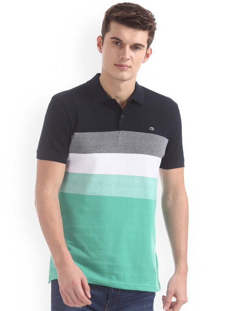 

Ruggers Men Green Striped Polo Collar T-shirt