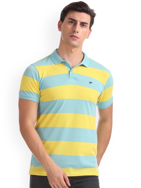 

Ruggers Men Blue & Yellow Striped Polo Collar T-shirt