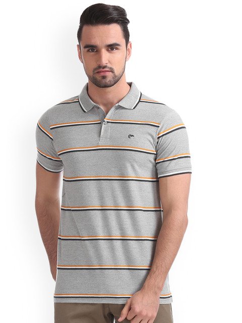 

Ruggers Men Grey Striped Polo Collar T-shirt