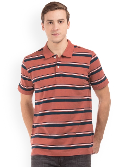 

Ruggers Men Orange Striped Polo Collar T-shirt