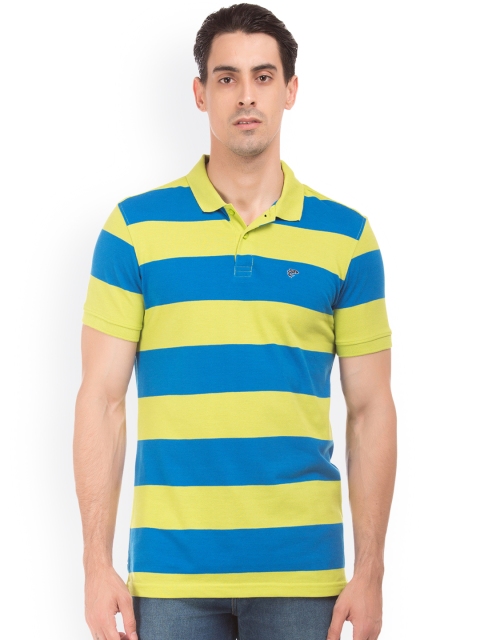 

Ruggers Men Blue & Lime Green Striped Polo Collar T-shirt