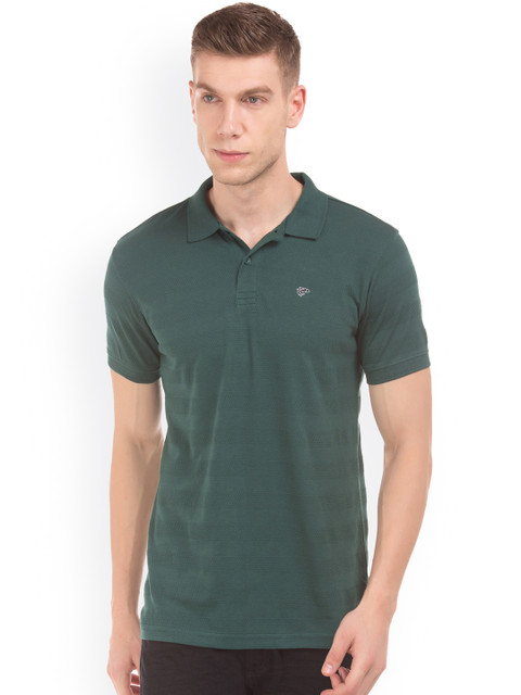

Ruggers Men Green Self Design Polo Collar T-shirt
