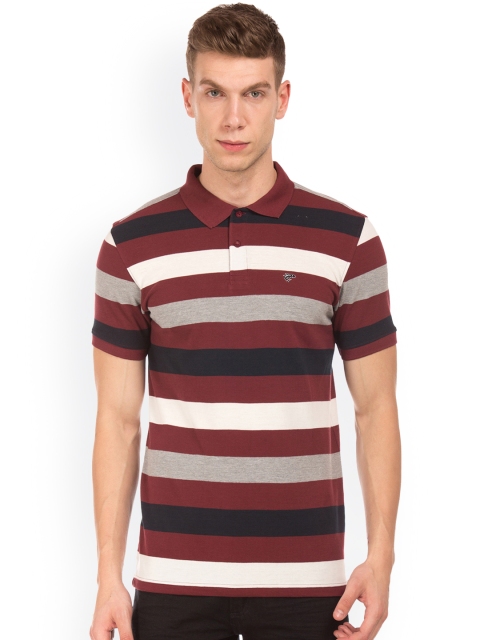 

Ruggers Men Maroon & Grey Striped Polo Collar T-shirt