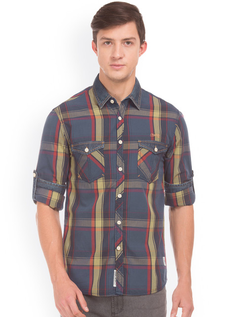 

Cherokee Men Blue & Yellow Regular Fit Checked Casual Shirt