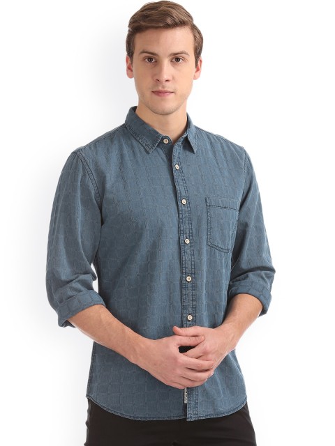 

Cherokee Men Blue Regular Fit Self Design Casual Shirt