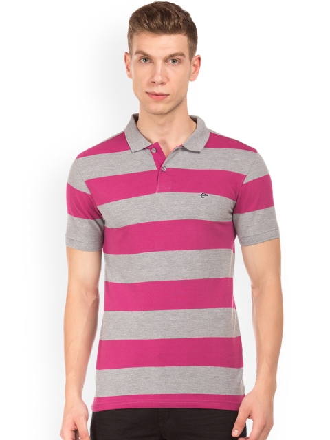 

Ruggers Men Pink & Grey Striped Polo Collar T-shirt