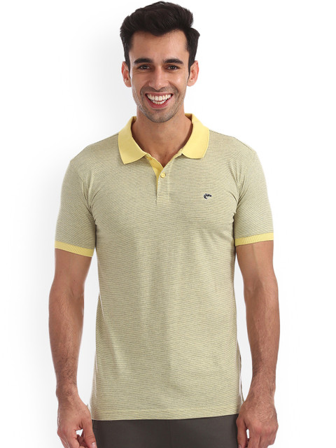 

Ruggers Men Yellow Self Design Polo Collar T-shirt