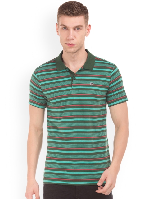 

Ruggers Men Green Striped Polo Collar T-shirt