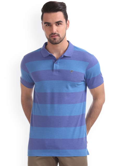 

Ruggers Men Blue Striped Polo Collar T-shirt