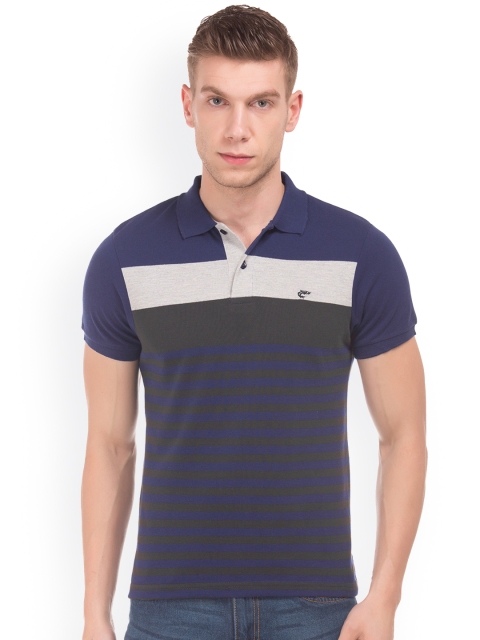 

Ruggers Men Navy Blue Striped Polo Collar T-shirt