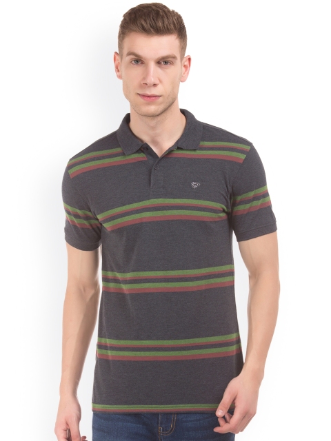 

Ruggers Men Grey & Green Striped Polo Collar T-shirt