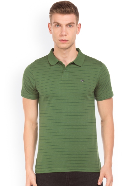 

Ruggers Men Green Striped Polo Collar T-shirt