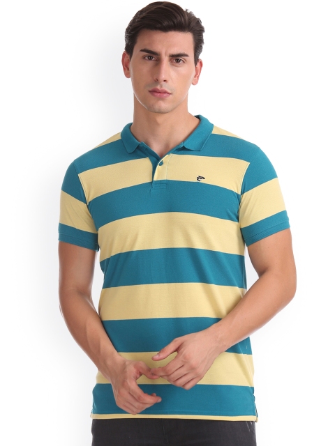 

Ruggers Men Blue Striped Polo Collar T-shirt