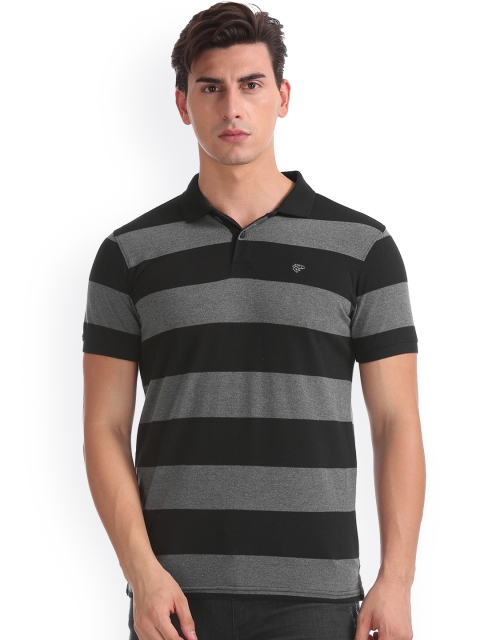 

Ruggers Men Black Striped Polo Collar T-shirt