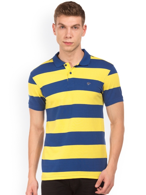 

Ruggers Men Yellow & Blue Striped Polo Collar T-shirt