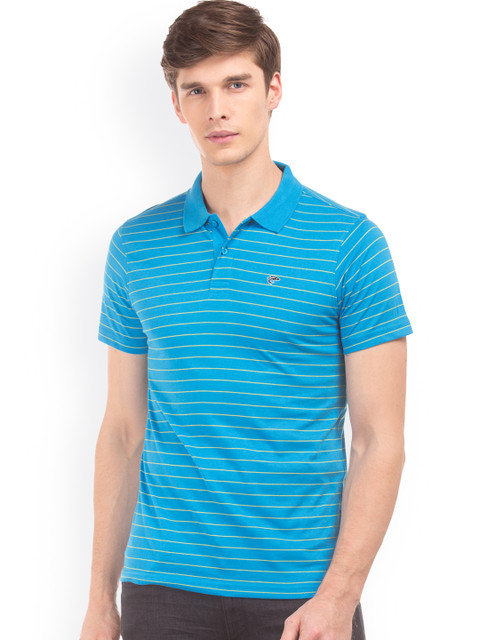 

Ruggers Men Blue Striped Polo Collar T-shirt