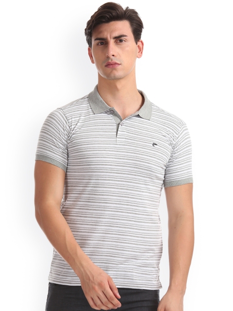 

Ruggers Men Grey Striped Polo Collar T-shirt