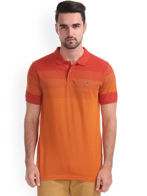 

Ruggers Men Orange & Rust Red Striped Polo Collar T-shirt