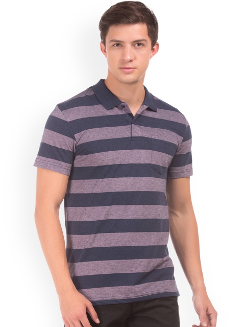 

Ruggers Men Navy Blue Striped Polo Collar T-shirt