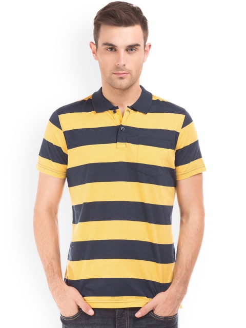 

Ruggers Men Yellow Striped Polo Collar T-shirt