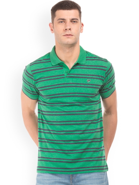 

Ruggers Men Green Striped Polo Collar T-shirt