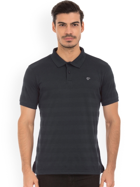 

Ruggers Men Grey Striped Polo Collar T-shirt