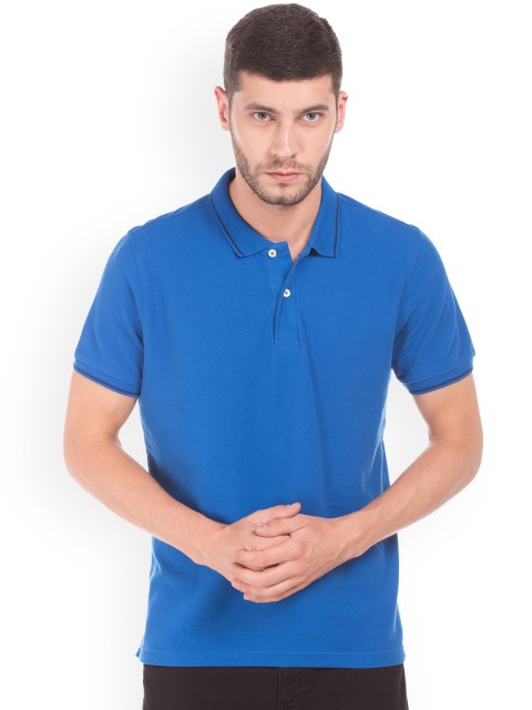 

Ruggers Men Blue Solid Polo Collar Pure Cotton T-shirt