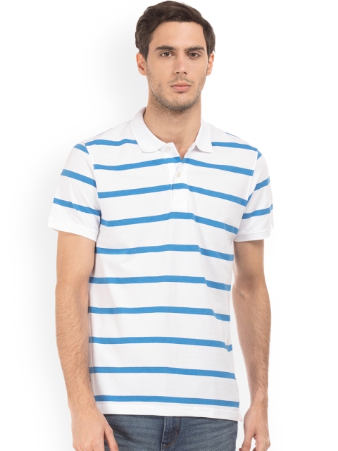 

Ruggers Men White & Blue Striped Polo Collar T-shirt
