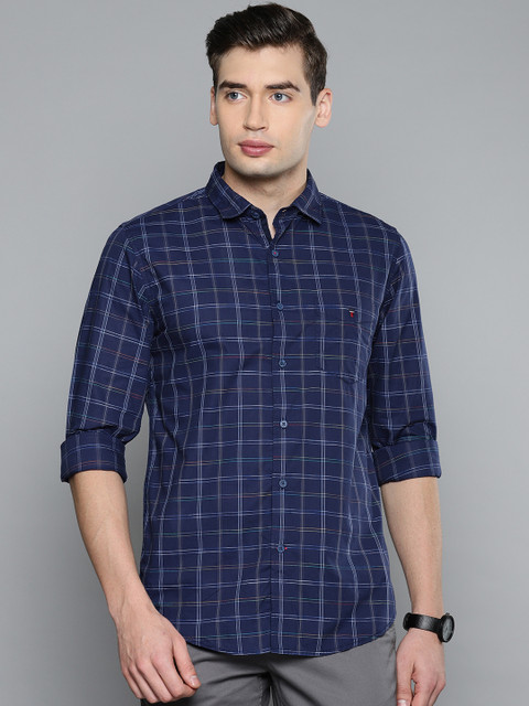 

Louis Philippe Sport Men Navy Blue & White Super Slim Fit Checked Casual Shirt