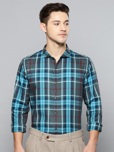 

Louis Philippe Sport Men Blue & Grey Checked Super Super Slim Fit Smart Casual Shirt