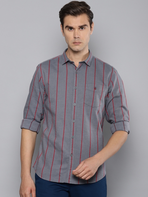 

Louis Philippe Sport Men Grey & Red Super Slim Fit Striped Casual Shirt