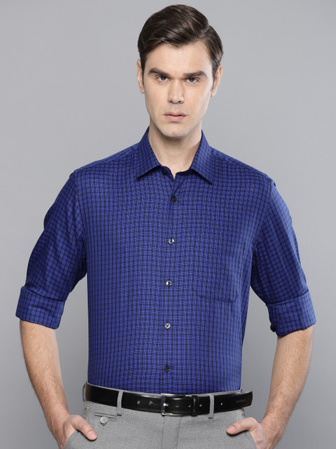 

Louis Philippe Men Blue Slim Fit Checked Formal Shirt