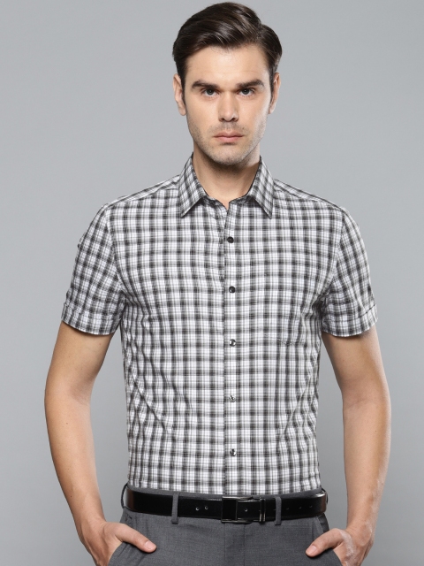 

Louis Philippe Men Grey & White Slim Fit Checked Formal Shirt