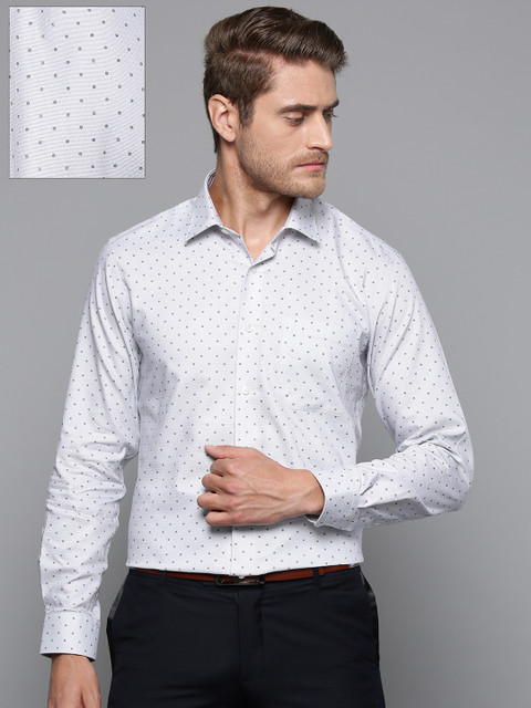 

Louis Philippe Men Off-White & Navy Blue Slim Fit Self Design Permapress finest wrinkle free Formal Shirt