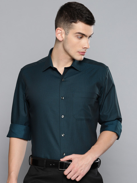

Louis Philippe Men Teal Blue Self-Design Slim Fit Smart Casual Shirt