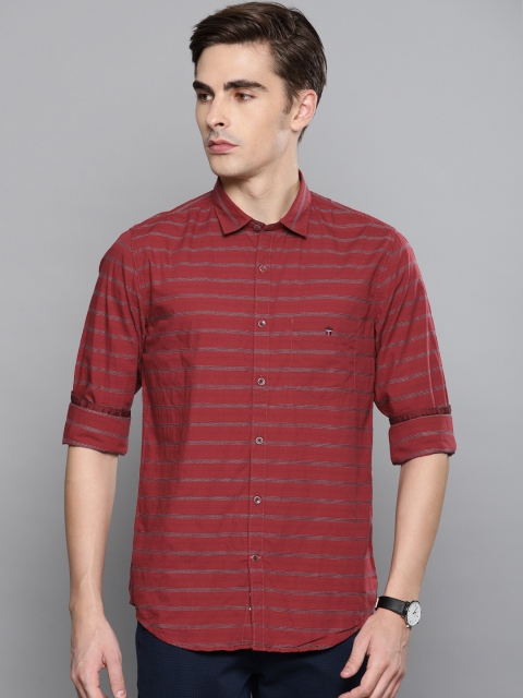 Louis Philippe Sport Men Red Slim Fit Striped Casual Shirt