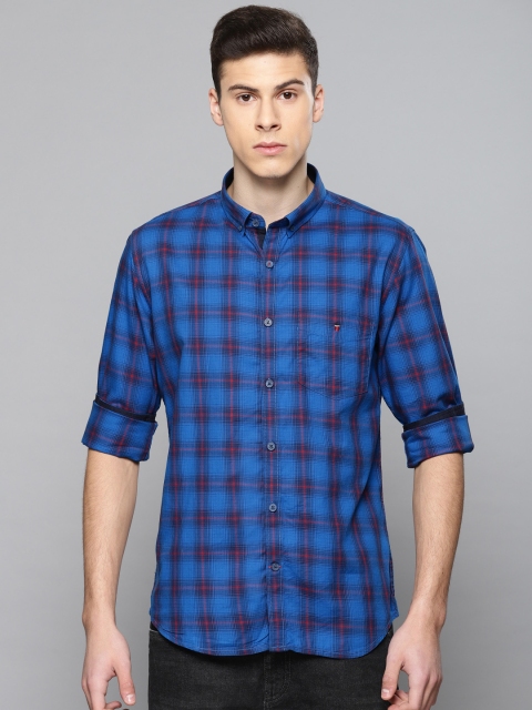 

Louis Philippe Sport Men Blue & Red Super Slim Fit Checked Casual Shirt