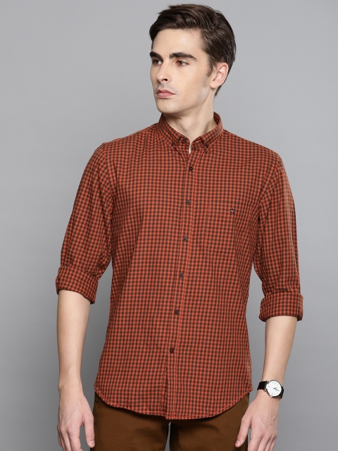 

Louis Philippe Sport Men Rust Red & Olive Green Slim Fit Checked Casual Shirt