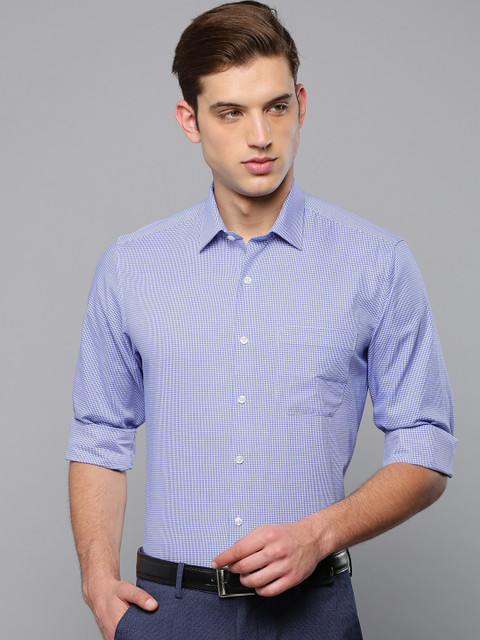

Louis Philippe Men Blue & White Slim Fit Self Design Formal Shirt