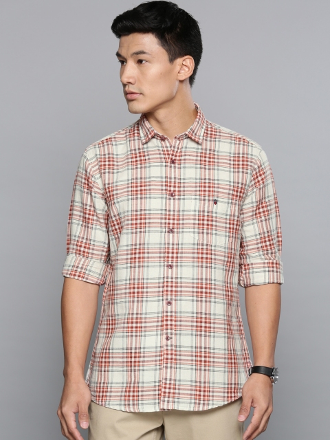 

Louis Philippe Sport Men Beige & Orange Slim Fit Checked Casual Shirt