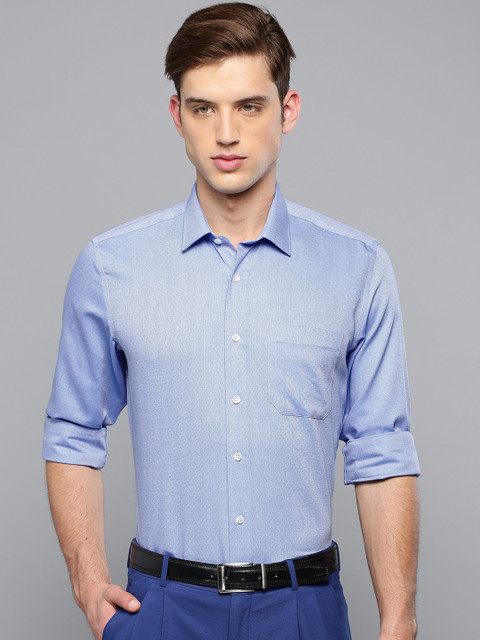 

Louis Philippe Men Blue Slim Fit Ultra Press Self Design Permapress finest wrinkle free Formal Shirt
